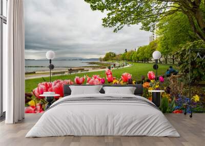 Tulips at Stanley Park along the Seawall in Vancouver, British Columbia, Canada Wall mural