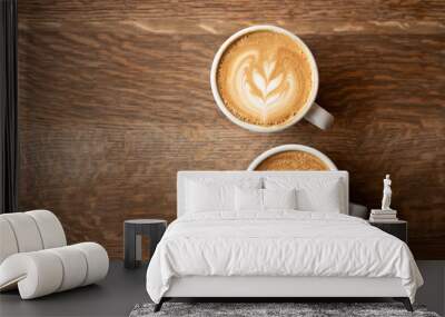 Two cups of coffee on a dark wooden background Wall mural