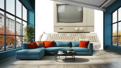 Vintage personal computer with keyboard from the 1980s isolated on transparent background Wall mural