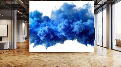 Vivid blue smoke cloud isolated on transparent background Wall mural