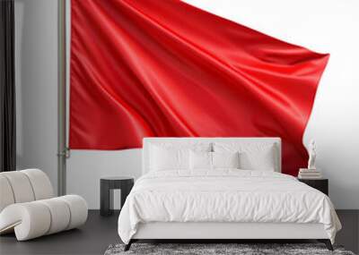 Waving red flag on pole isolated on transparent background Wall mural