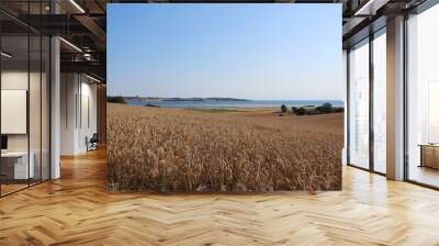 wheat field at the lake Wall mural