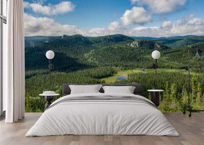 Wonderful panorama of the wilderness in the boreal forest, above the mountains, Charlevoix, QC, Canada Wall mural