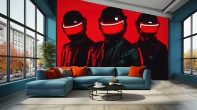 Futuristic Soldiers in full combat gear on Red background. Wall mural