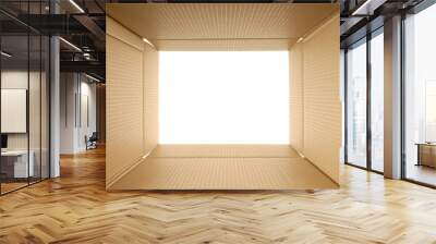 Looking through a plain brown cardboard delivery box frame isolated white background space photo Wall mural