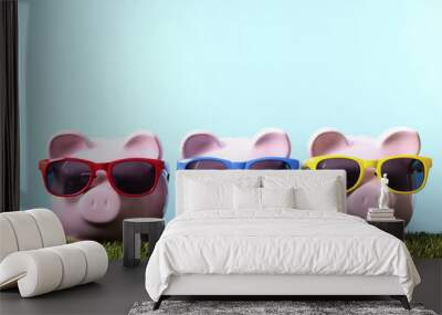 Piggy Banks with sunglasses Wall mural