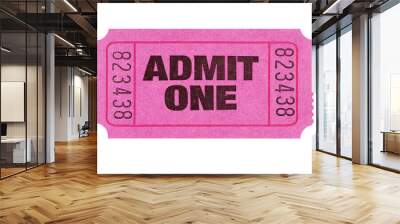 Pink admit one movie ticket single flat isolated transparent background photo PNG file Wall mural