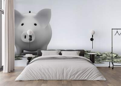 Piggy bank with stack of money and financial graph. Investment and savings concept. Business and finance. Saving to buy. Purchasing power. Stocks and the financial market. AI generative. Wall mural