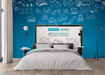 App Development Concept Background with Doodle design style Wall mural