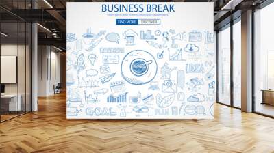 Business Break concept with Doodle design style : Wall mural