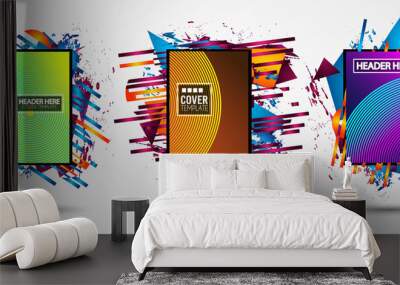 Futuristic Frame Art Design with Abstract shapes and drops of colors behind Wall mural