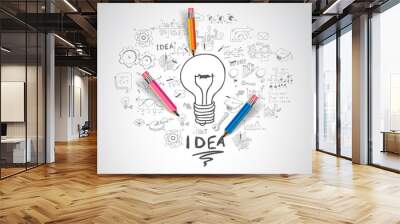 idea concept with light bulb and doodle sketches Wall mural