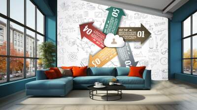 Infographics Teamwork with Business doodles Sketch background Wall mural