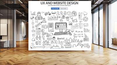 UX Website Design  concept with Doodle design style Wall mural