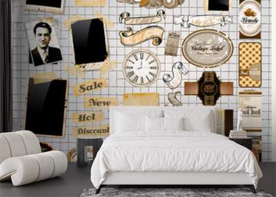 Vintage Elements Collection: PhotoFrames,  Vintage Labels... Wall mural