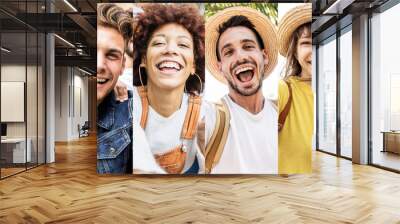 Composition with smiling people - Collage with multiethnic young faces laughing at camera -	
 Wall mural