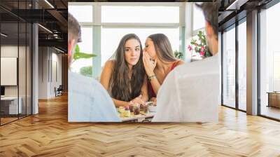 Girl whispers to her best friend's betrayal of her boyfriend Wall mural