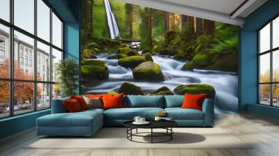 waterfall and river in the forest Wall mural