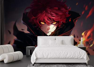 Witch red hair with flamed eyes solo leveling style Wall mural