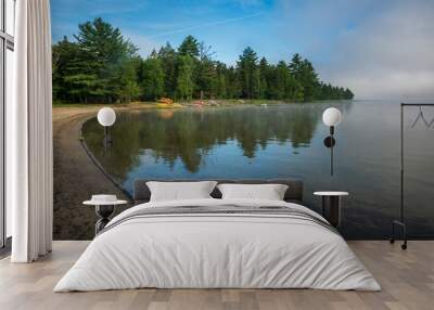 Foggy morning view of Webb Lake from Mt. Blue State Park campground Wall mural