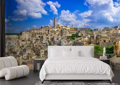 Matera, Basilicata, Italy: Landscape view of the old town - Sassi di Matera, European Capital of Culture, at dawn Wall mural