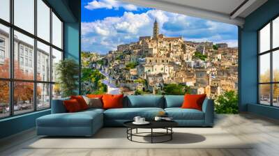 Matera, Basilicata, Italy: Landscape view of the old town - Sassi di Matera, European Capital of Culture, at dawn Wall mural