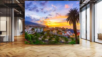 Puerto de la Cruz, Tenerife, Canary islands, Spain: Sceninc view over the city at the sunset time Wall mural