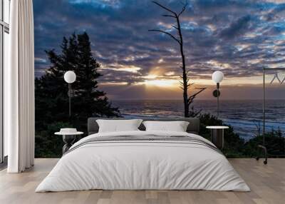 Sunset over the Pacific ocean at Cape Perpetua Scenic Area in Oregon, USA Wall mural