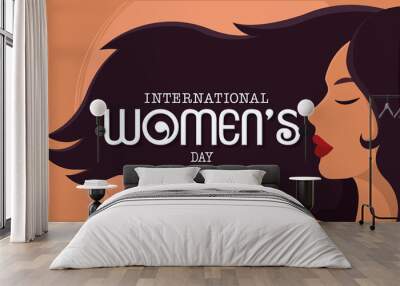 Horizontal women day template avatar of girl with waving hair Vector illustration Wall mural