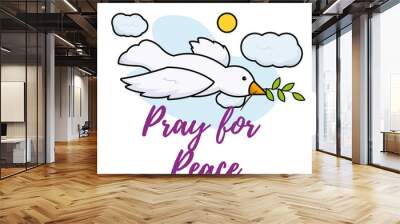 Isolated pigeon cartoon holding a laurel Pray for peace Vector Wall mural