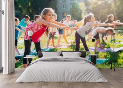 Yoga classes outside on the open air. Kids Yoga, Wall mural