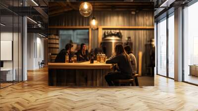 Cozy Cider Tasting Room with Wooden Decor and Intimate Setting   Wall mural