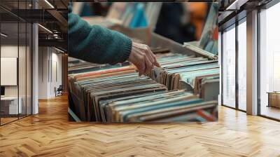 Elderly Man Reliving Memories with Old Vinyl Record Collection Wall mural