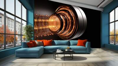 Electrifying view of an electric bolt travelling through a coil, illustrating the rapid acceleration of energy and its raw power Wall mural