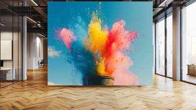 Explosive Burst of Colorful Powder from Drum Under Clear Sky   Wall mural