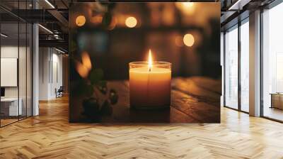 Intimate Atmosphere with Close-up of Glowing Candle Flame Wall mural