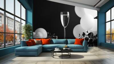 Minimalist Monochrome New Year's Eve Celebration with Champagne  Wall mural