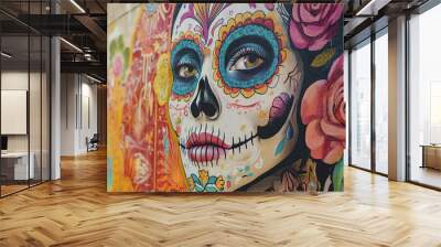 Vibrant Street Art Mural Depicting Day of the Dead Celebration   Wall mural