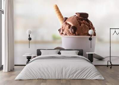 Chocolate ice cream cup on white table homemade in kitchen Wall mural