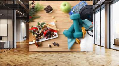 Comparison of healthy habits after the Christmas holidays Wall mural