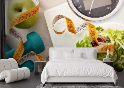 Concept food and sport for a healthy life top view Wall mural