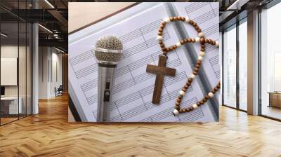 Conceptual detail of Christian religious music with mic top Wall mural