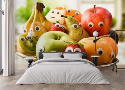 Detail of a fruit bowl full of fruit with eyes Wall mural