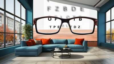 glasses on table and alphabet letter front view Wall mural