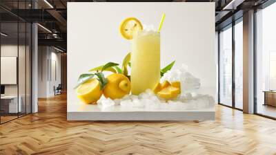 Lemon slush with fruit and ice and isolated background Wall mural