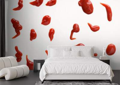 Set of ketchup splashes isolated white Wall mural