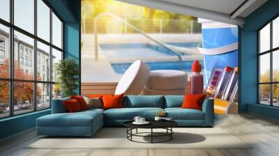 swimming pool service and chemicals and pool background Wall mural