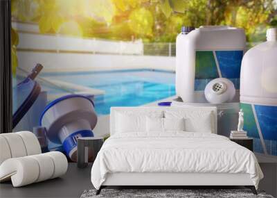 Swimming pool service and equipment with pool background Wall mural