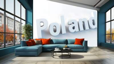 Elegant white typographic name Poland displayed on minimalistic background Wall mural