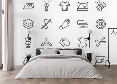 Simple Set of Sewing Related Vector Line Icons. Contains such Icons as Sewing Machine, Measuring Tape, Wool and more. Editable Stroke. 48x48 Pixel Perfect. Wall mural